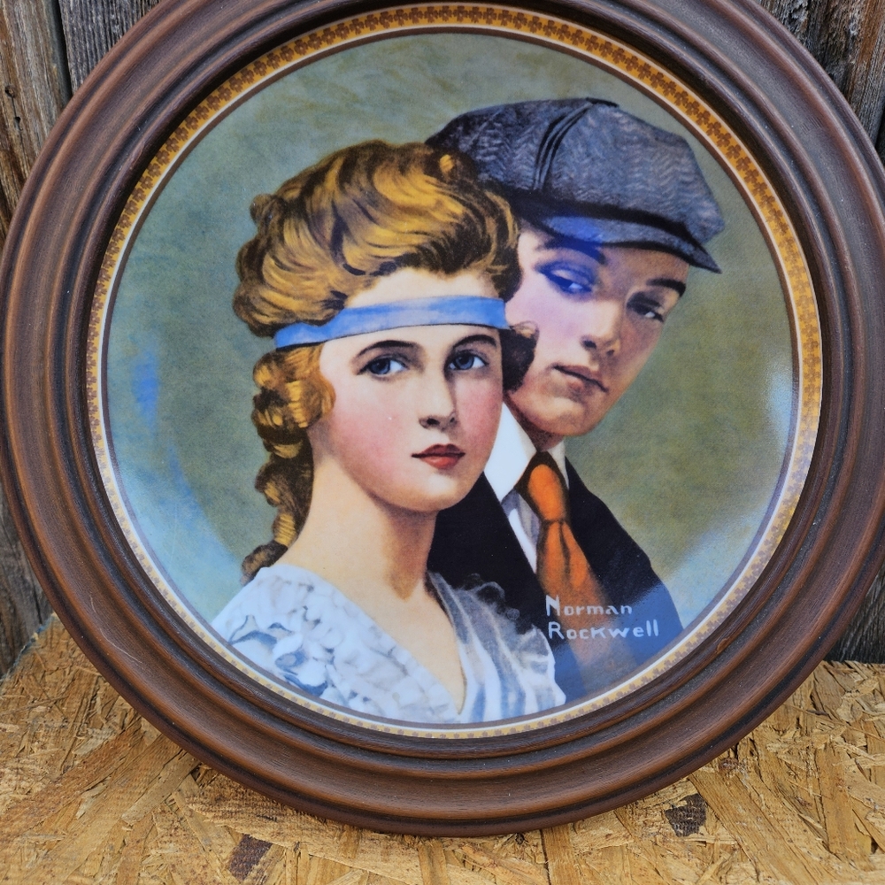 Norman Rockwell Portrait Plate with Brown Frame - Picture 3 of 16